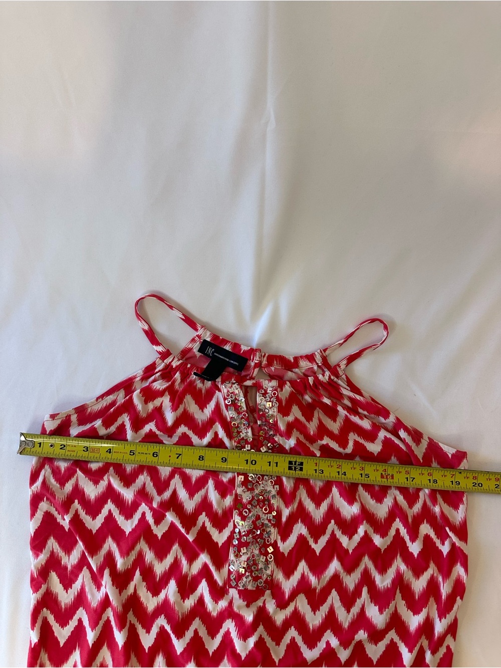 INC International Concepts Red and White Chevron Sequin Tank - Picture 2 of 7